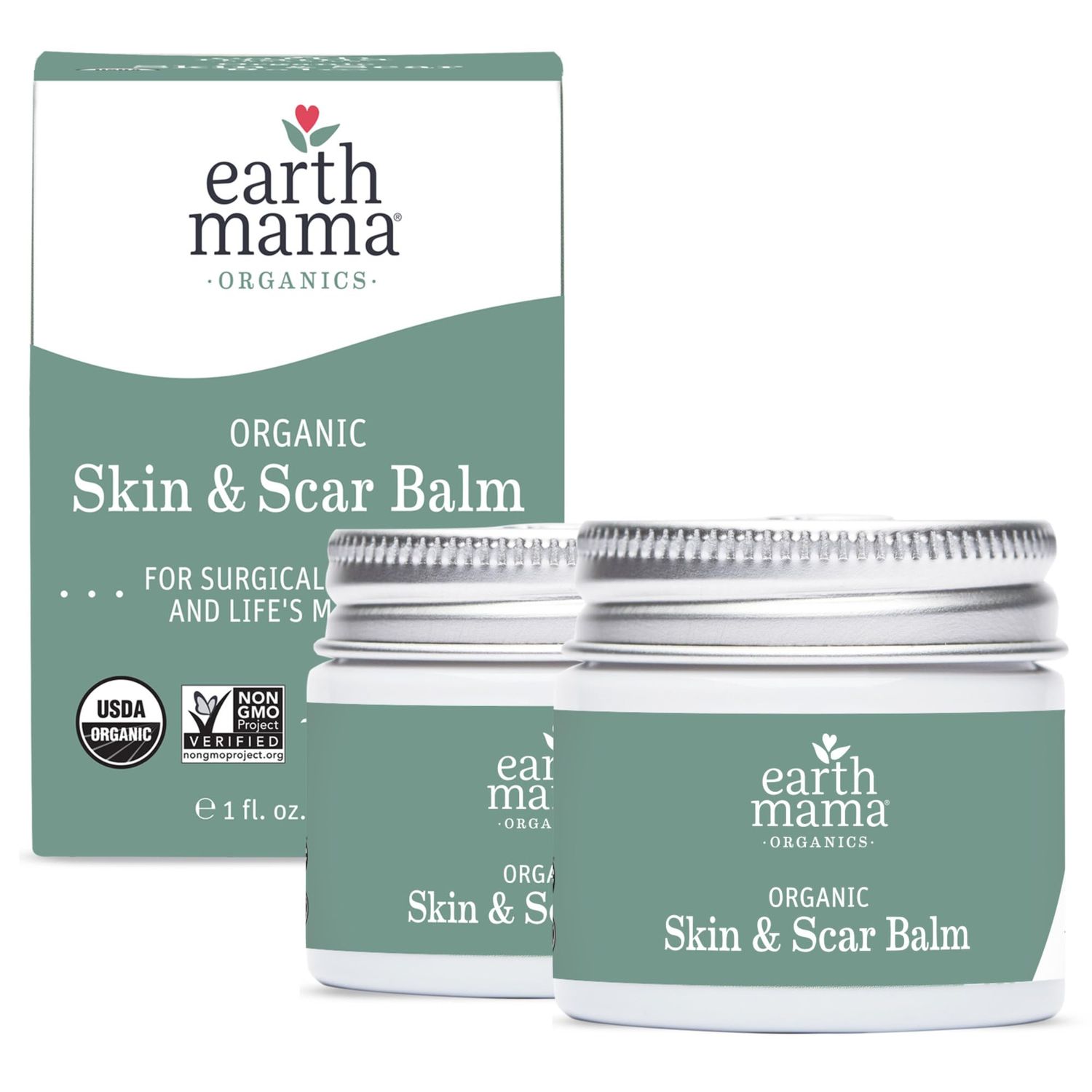Earth Mama Organic Skin &amp; Scar Balm |C-Section Recovery Skin Care, Pregnancy Stretch Mark Scar Cream with Organic Jojoba Oil, Tamanu Oil &amp; Gotu Kola (2-Pack)