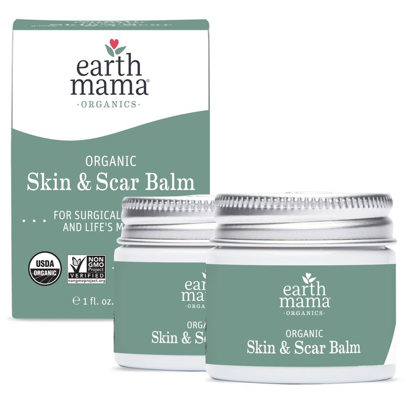 Earth Mama Organic Skin &amp; Scar Balm |C-Section Recovery Skin Care, Pregnancy Stretch Mark Scar Cream with Organic Jojoba Oil, Tamanu Oil &amp; Gotu Kola (2-Pack)