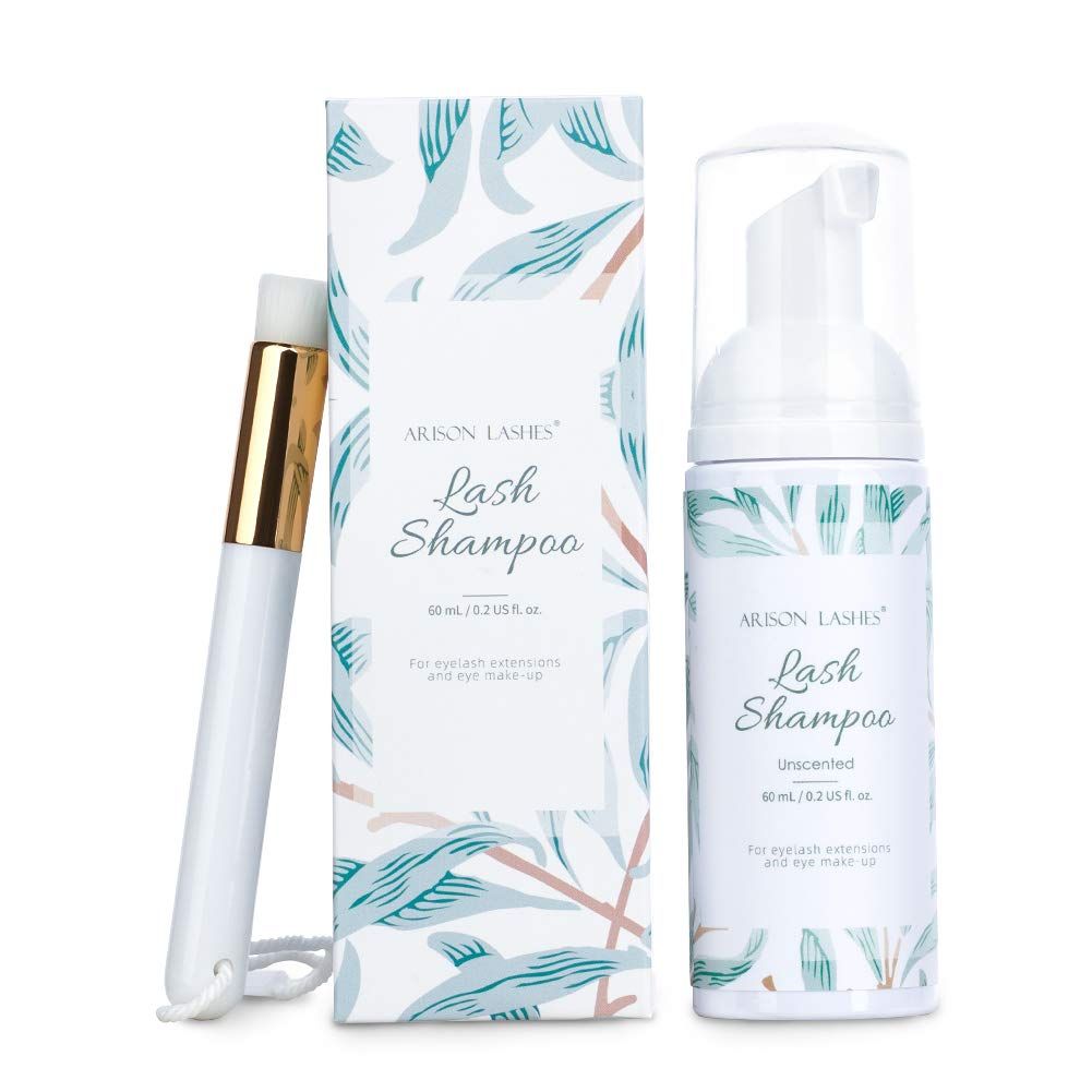 Eyelash Extension Shampoo+Brush/60ml Eyelash Foam Cleaner/Safe and Mild Without Irritation/Remove Makeup Residue &amp; Mascara/Perfect For Salon Use And Home Care(unscented)