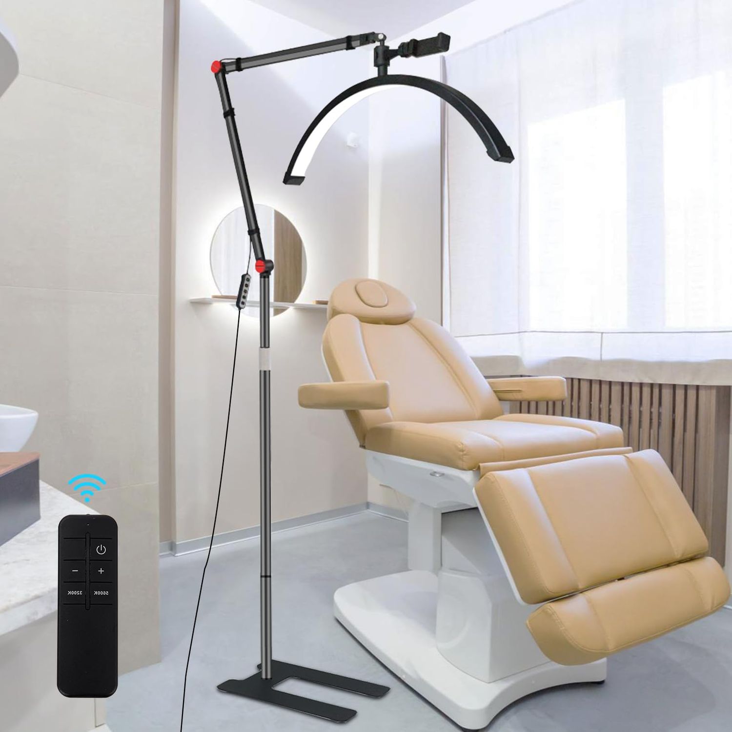 Half Moon Light,Lash Light for Eyelash Tech,24&quot; Beauty Lamp for Eyelash Extensions,3 Color Temperature,360 Rotating Light Head with Phone Holder,LED Esthetician Light for Skincare Tattoo Eyebrows