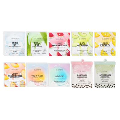 Avatara 10-Pack Sheet Mask Set, Facial Mask Variety, Face Mask Skincare with Natural Extracts, Hydrating Face Mask Skin Care Set, Made with Tencel Fibers, All Skin Types, Teen Skincare, 10 Pack