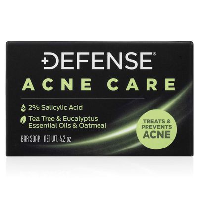 Defense Acne Care Bar Soap 4.2oz | contains 2% Salicylic Acid, Tea Tree &amp; Eucalyptus Essential Oils &amp; Oatmeal (Pack of 2)