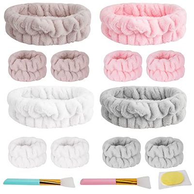 DIBALIYI 12 PCS Skincare Headbands,Face Washing Wristbands, Makeup Headband Wrist Towels, Spa Headband and Wristband Set for Women Girls Washing Face Shower Makeup