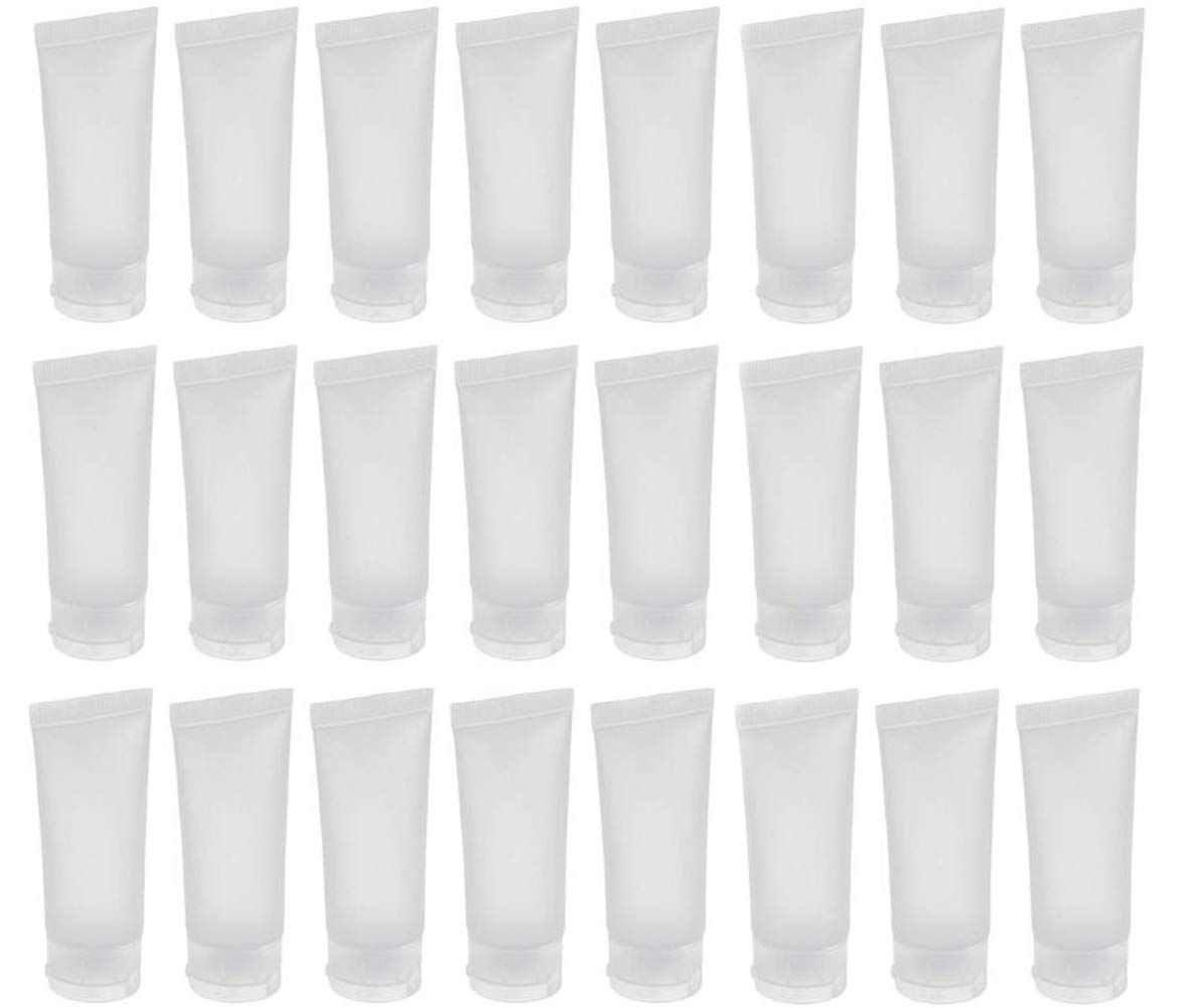 ericotry 24Pcs 30ml (1oz) Empty Translucent Plastic Cosmetic Lotion Tubes Bottles Shampoo Facial Cleaning Bottles Makeup Sample Soft Container Tube Bottle Vial Jar Pot Case with Flip Lid