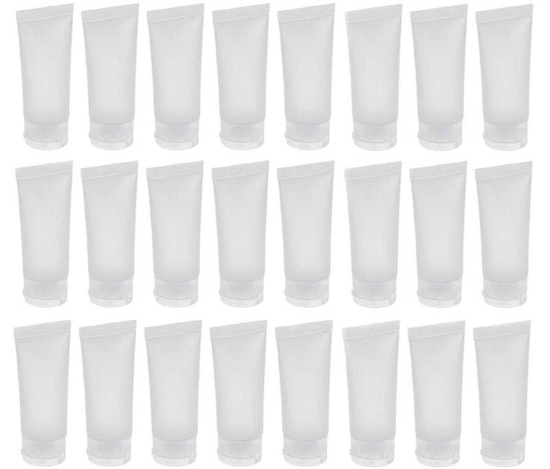 ericotry 24Pcs 30ml (1oz) Empty Translucent Plastic Cosmetic Lotion Tubes Bottles Shampoo Facial Cleaning Bottles Makeup Sample Soft Container Tube Bottle Vial Jar Pot Case with Flip Lid
