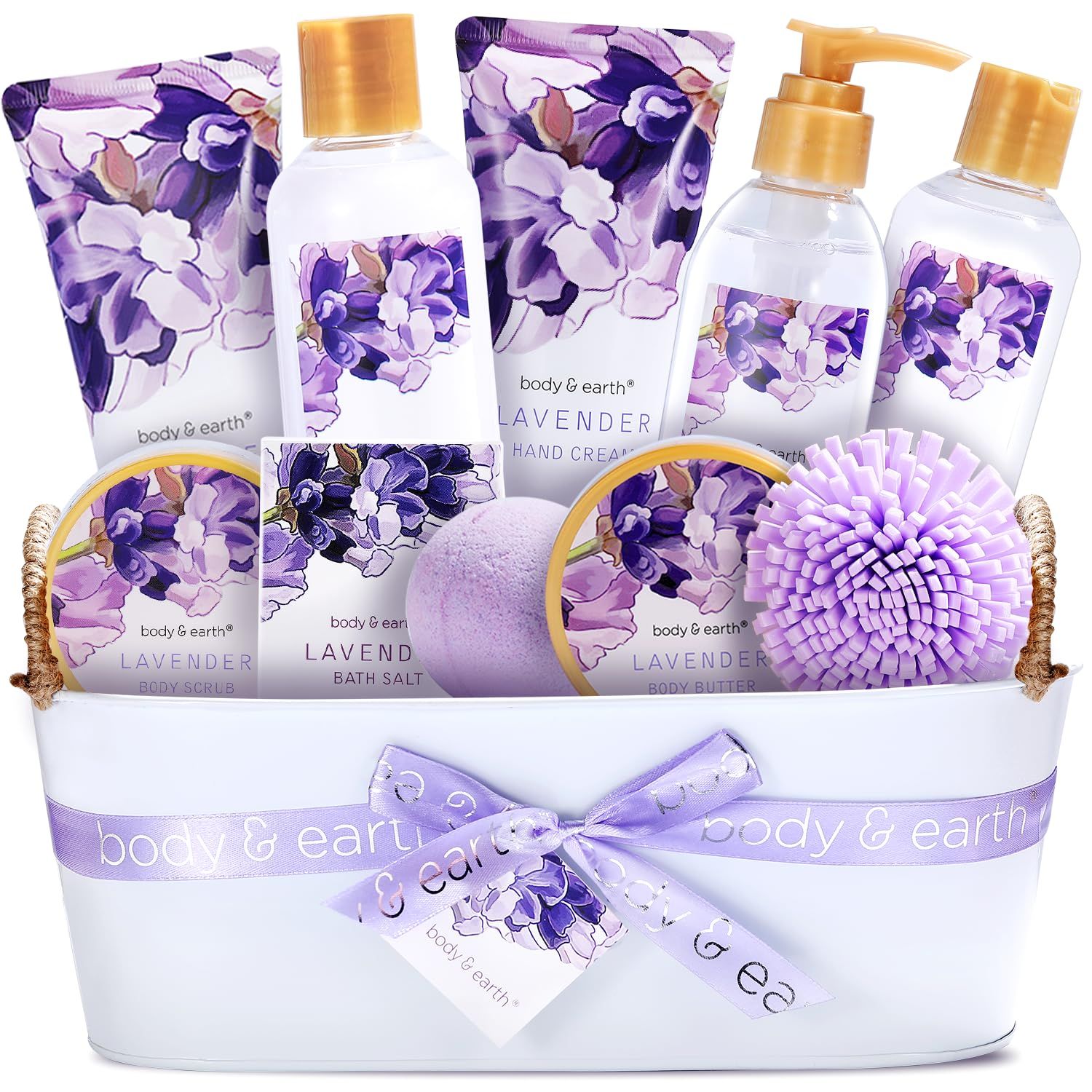 BODY &amp; EARTH Gift Baskets For Women 11 Pcs Lavender Spa Gifts For Women with Bubble Bath Body Lotion Sets, Bath and Body Gifts Set For Women Christmas Gifts for Women Spa Gift Sets