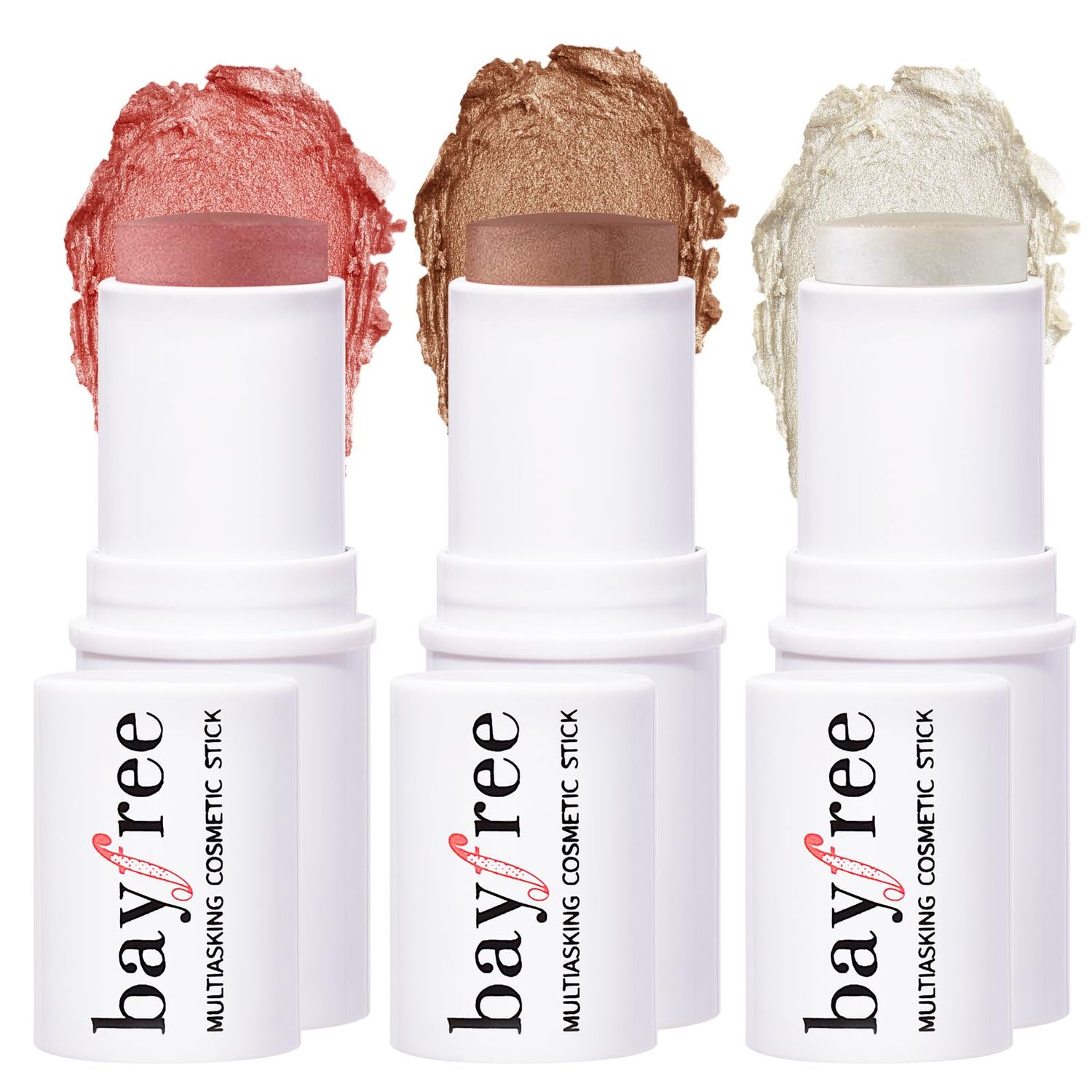 bayfree 3 PCS Makeup Cream Contour Stick Set, Highlighter Stick &amp; Bronzer Stick &amp; Blush Stick, Long Lasting, Natural Face Contour, Dewy &amp; Matte Finish, Multi Stick Trio for All Skin