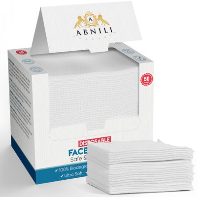 Abnili Disposable Face Towel, Clean Skin Clean Towels XL, Biodegradable Face Towelettes Disposable, Soft &amp; Thick Face Cloths for Sensitive Skin, Plant Fiber Facial Towels,10&quot;12&quot; 50 Count