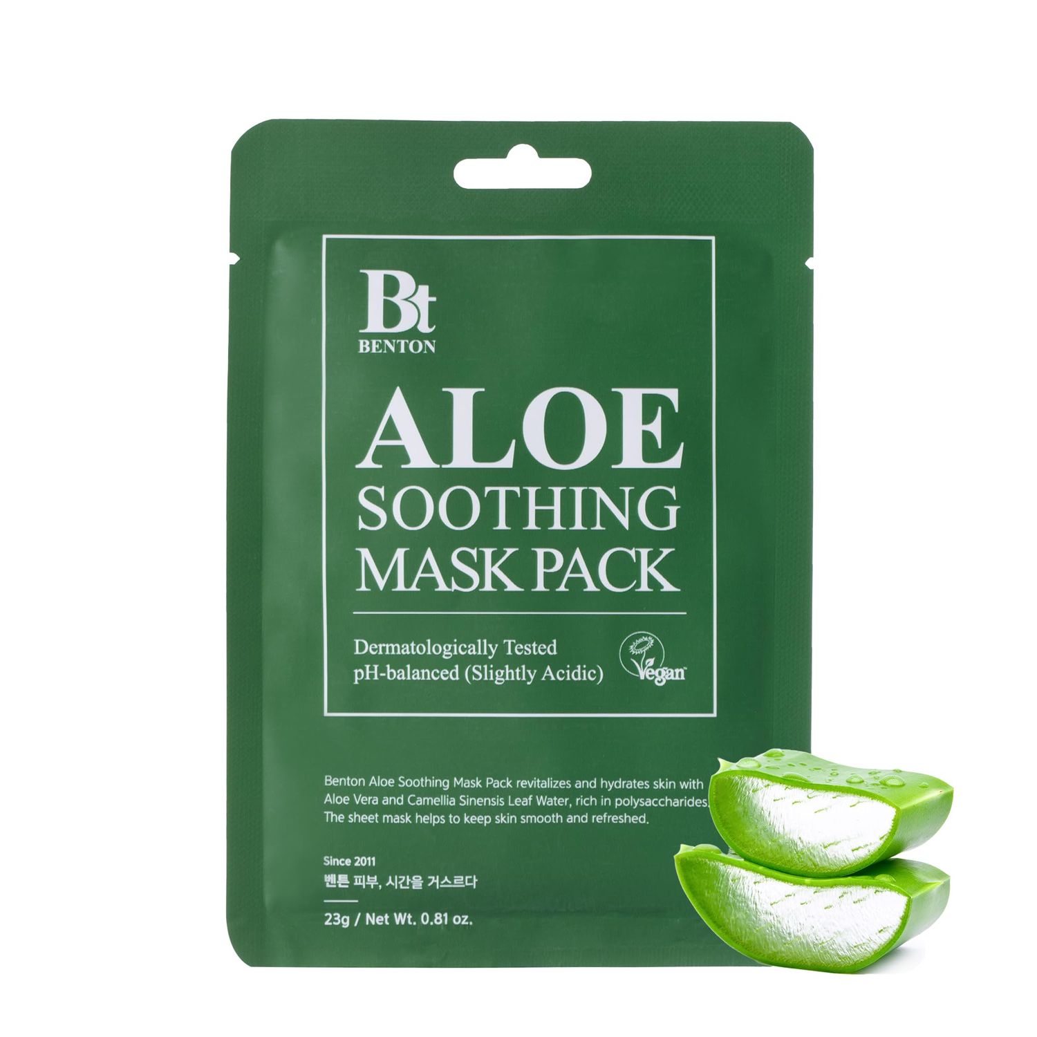 BENTON Aloe Soothing Mask Pack 23g 10 Pack (230g_new) - Aloe &amp; Green Tea Leaf Water Contained Hydrating and Cooling Facial Mask Sheet, Fresh Moisturizing and Cooling Effect