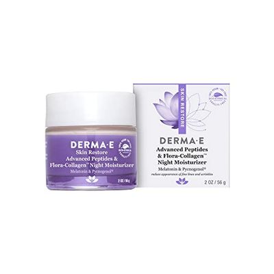 Derma E Advanced Peptides and Vegan Flora-Collagen Night Moisturizer - Hydrating Topical Facial Cream Improves Elasticity and Reduces Appearance of Lines and Wrinkles, 2 Oz