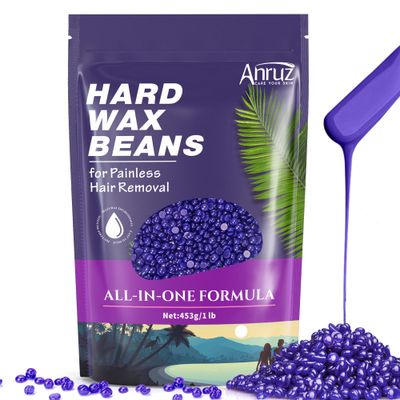 Anruz Hard Lavender Wax Beads (1lb) - Professional Hair Removal for Brazilian Bikini, Legs, Underarms, Chest - Home Waxing for Any Warmer