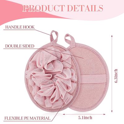 Boao 3 Pcs Bath Shower Pouf Sponge Mesh Pouf Shower Ball Exfoliating Body Sponge Pad Shower Scrubber Ball Shower Glove with Flower Bath Ball (Khaki,Dark Brown,Dark Pink)