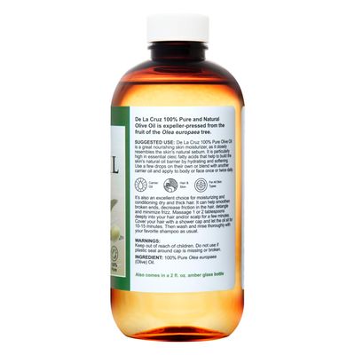 De La Cruz Pure Olive Oil - Natural Expeller Pressed Olive Oil for Hair and Skin - Lightweight Body Oil for Dry Skin 8 Fl Oz