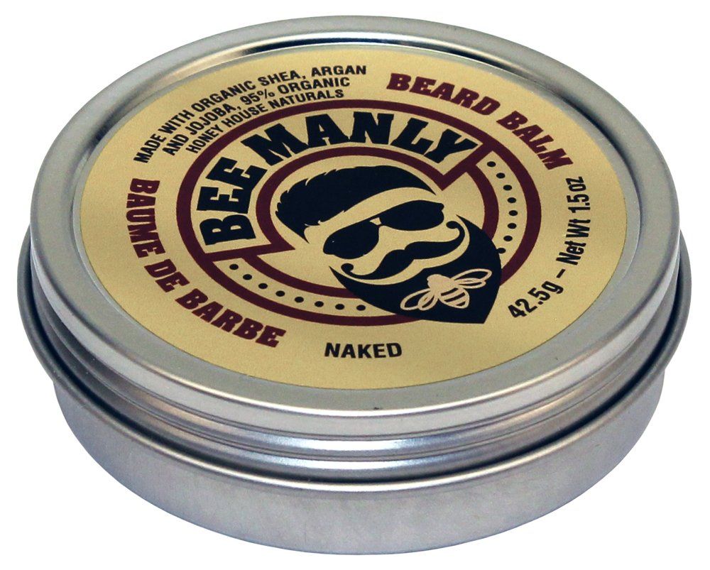 Bee Manly Honey House Naturals Beard Balm - Naked - 1.5 ounce Round Travel Size Tin - All Natural Ultra Moisturizing Beard Balm Infused with Essential Oils and Butters - Made in the USA
