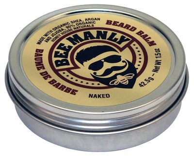 Bee Manly Honey House Naturals Beard Balm - Naked - 1.5 ounce Round Travel Size Tin - All Natural Ultra Moisturizing Beard Balm Infused with Essential Oils and Butters - Made in the USA