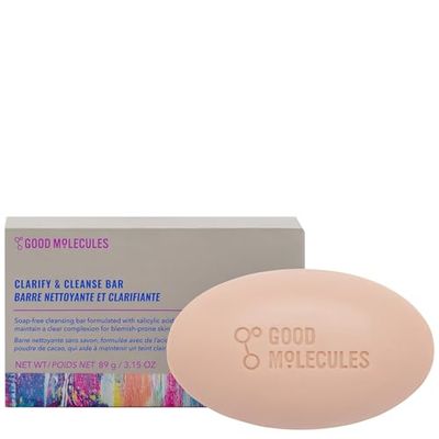 Good Molecules Clarify and Cleanse Bar - Soap-Free Bar with Salicylic Acid BHA, Tea Tree, Kaolin Clay to Hydrate - Skincare for Face and Body