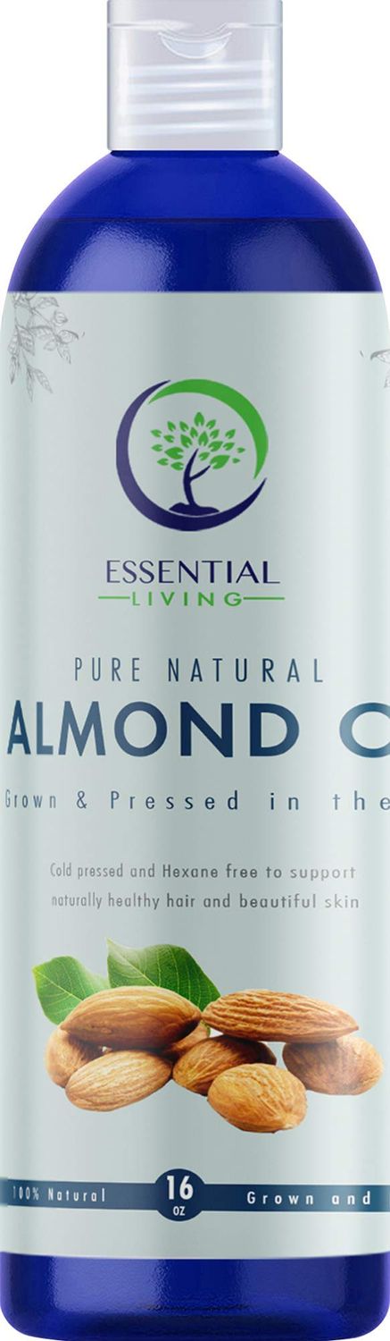 Essential Living: Sweet Almond Oil - Pure Carrier Oil for All-Natural Skin Care, Moisturizer, Makeup Remover, Oil Cleansing and More - 16OZ - Cold Pressed - No Hexane - Made in the USA