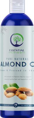 Essential Living: Sweet Almond Oil - Pure Carrier Oil for All-Natural Skin Care, Moisturizer, Makeup Remover, Oil Cleansing and More - 16OZ - Cold Pressed - No Hexane - Made in the USA
