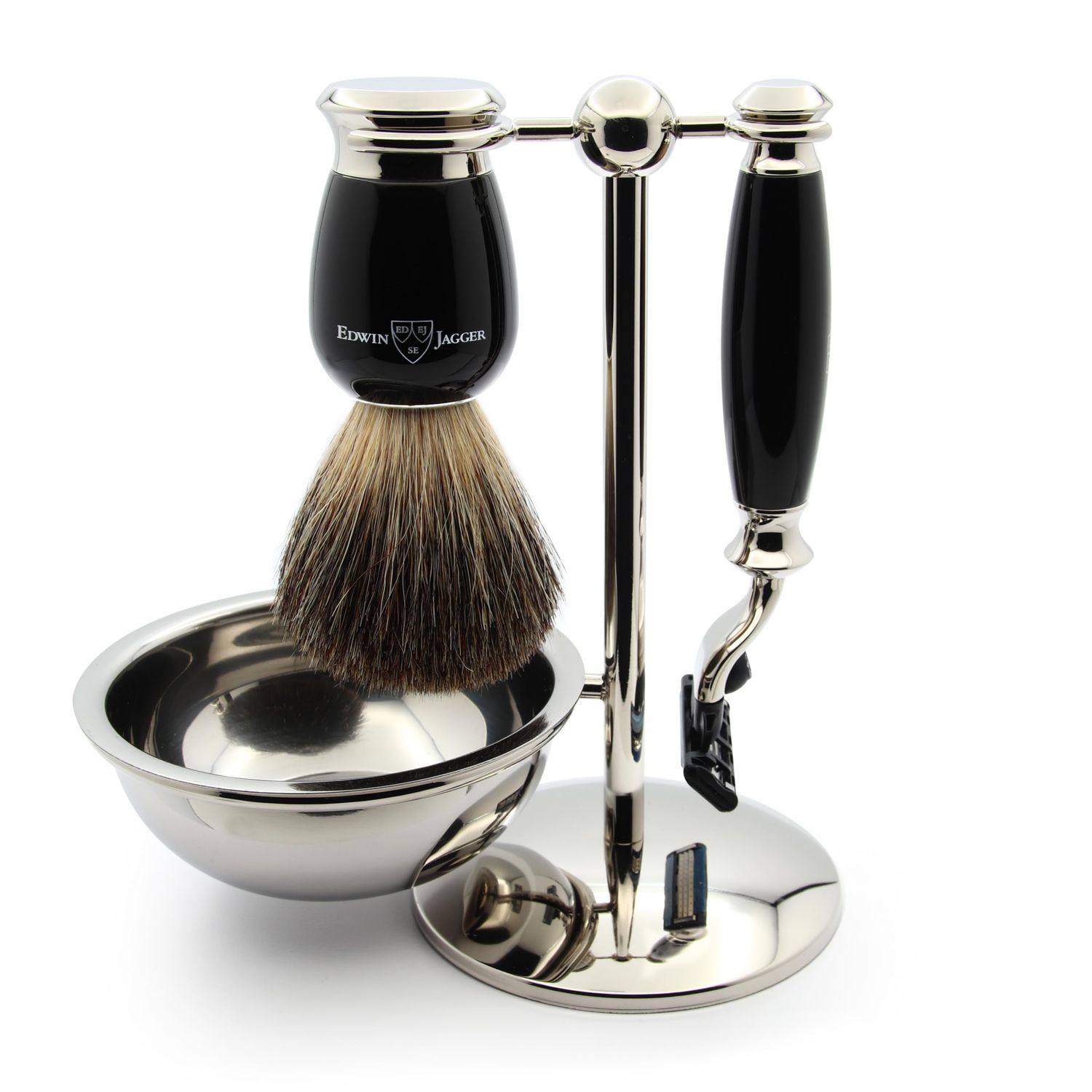 Edwin Jagger 4pc Black Shaving Set for Mach3 Blades