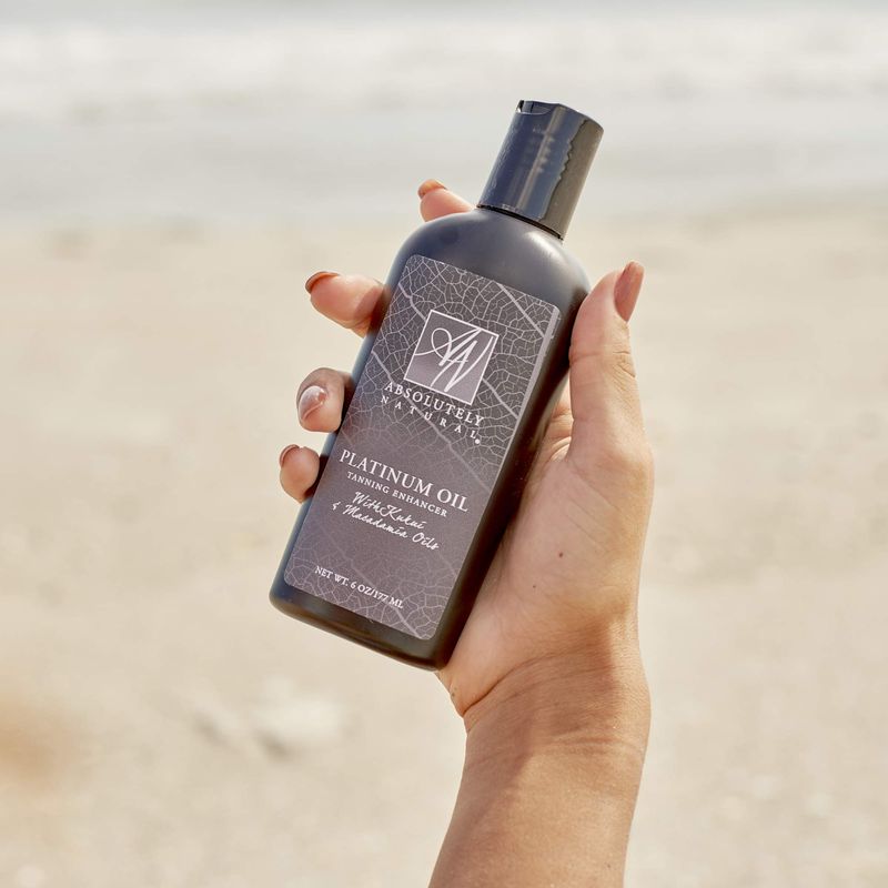 Absolutely Natural - Platinum Dark Tanning Oil - Organic Suntan Lotion with Bronzer for Outdoors &amp; Massages - Rose Hips &amp; Aloe - 6 Oz