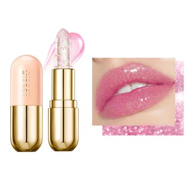 DLZZRS Glimmer Balm Moisturizing Lip Balm For Dry Cracked Chapping Lips, PH Lip Balm, Color Changing Lipstick And Tinted Lip Balm,Hydrate &amp; Plump,Shiny Gloss Jelly Lipstick Pink Shimmer Lipstick (04#)