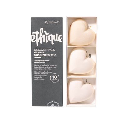 Ethique Unscented Gift Set- Face Cleanser, Body Cleanser &amp; Deodorant, Gifts for women - Plastic-Free, Vegan, Cruelty-Free, Eco-Friendly, 3 Travel Bars, 1.59 oz (Pack of 1)