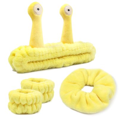 Face Wash Headband, Skincare Headband Wrist Bands For Washing Face Set Spa Hair Bands come with a Hair Scrunchie, Cute Yellow snail tentacle Elastic Headband, For Face Washing Makeup Skincare (Yellow)