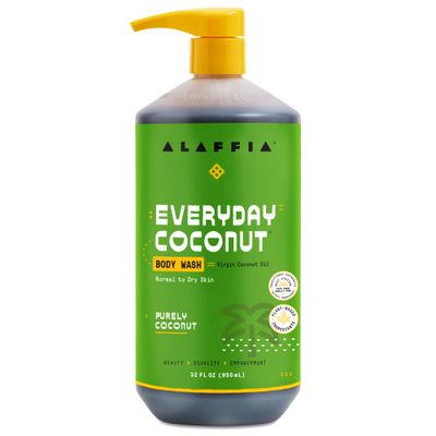 Alaffia Sensitive Skin Body Wash Pack, Everyday Coconut Body Wash for Men &amp; Women, Natural Body Wash with Plant Based Ingredients, Coconut Oil, Coffee, Vitamin E, Purely Coconut, 32 Fl Oz