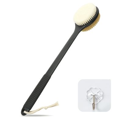 17 Inch Anti-Slip Long Handle Back Scrubber for Shower, Dual-Sided Shower Brush with Soft and Stiff Bristles, Shower Back Scrubber for Wet or Dry Brushing (Black)