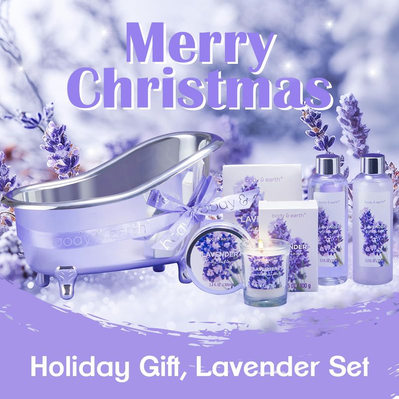 Gift Set for Women Body &amp; Earth Gifts for Women Lavender Gift Baskets For Women Bath Sets for Women Gift with Bubble Bath Body Lotion Scented Candle Christmas Gifts for Women Bath Gifts for Women