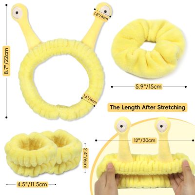 Face Wash Headband, Skincare Headband Wrist Bands For Washing Face Set Spa Hair Bands come with a Hair Scrunchie, Cute Yellow snail tentacle Elastic Headband, For Face Washing Makeup Skincare (Yellow)