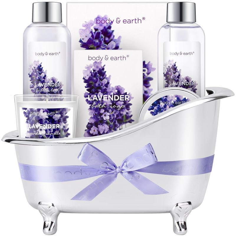 Gift Set for Women Body &amp; Earth Gifts for Women Lavender Gift Baskets For Women Bath Sets for Women Gift with Bubble Bath Body Lotion Scented Candle Christmas Gifts for Women Bath Gifts for Women