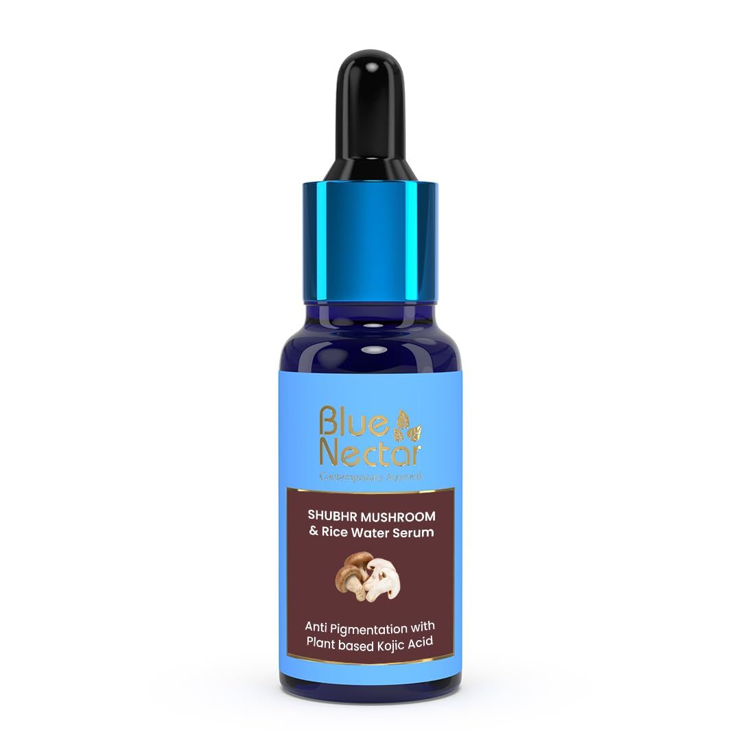 Blue Nectar Plant Based Almond Serum for Even Skin Tone | Face Serum for Women &amp; Men with Rice Water &amp; Mushroom | All Skin Types (13 Herbs,1Fl Oz)