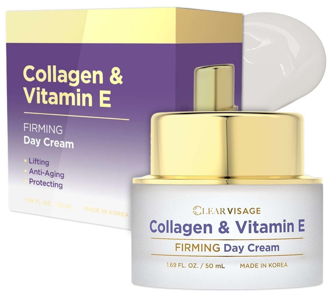 Clear Visage Collagen &amp; Vitamin E Day Cream - Hydrating Anti-Aging, Improves Elasticity &amp; Fine Lines - Dermatologist Tested, Cruelty-Free Korean Skin Care for All Skin Types - 1.69 fl. oz