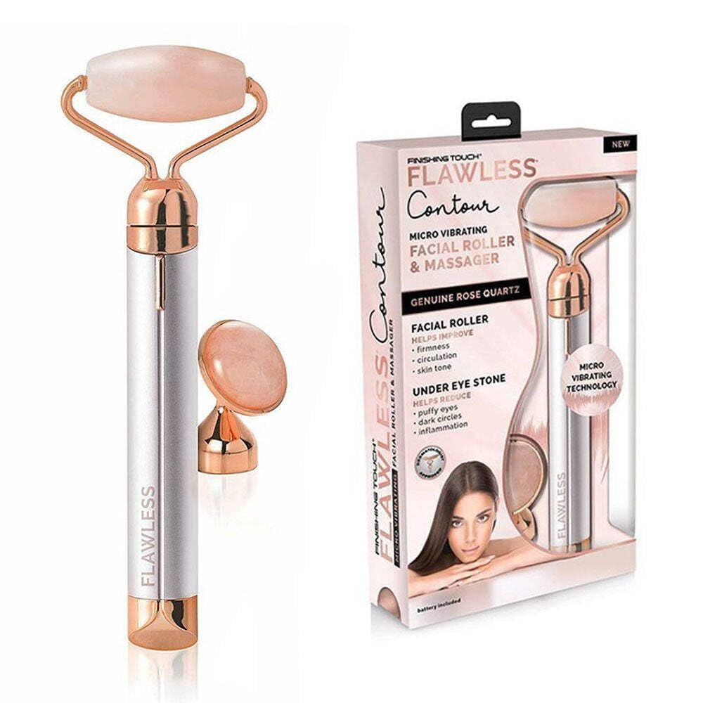 Finishing Touch Flawless Contour Vibrating Facial Roller &amp; Massager, Rose Quartz