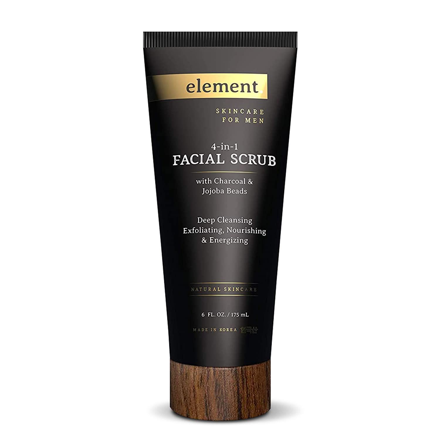 Element Charcoal &amp; Jojoba Beads Men&#39;s Exfoliating Face Scrub - Dermatologist Tested, Removes Dead Skin Cells, Deep Cleansing Scrub - Clean Beauty, Cruelty-Free Korean Skincare - All Skin Types - 5 oz