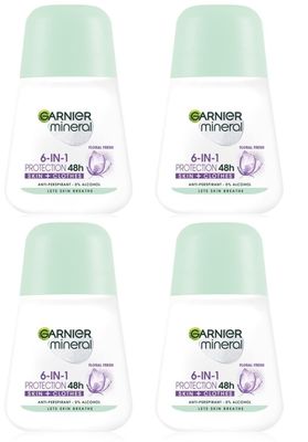 (Pack of 4) Garnier Mineral Protection 6 Floral Fresh Scent Anti-perspirant Roll On for Women 4x50ml