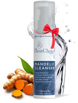 Clear Choice Mandelic Acid Face Cleanser 6.7oz - Gentle Exfoliating Gel with Turmeric &amp; Enzymes for Acne, Fine Lines, and Pigmentation - Deep Cleansing, Non-Irritating, Suitable for All Skin Types