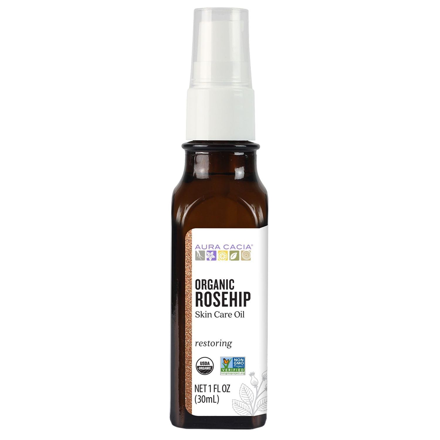 Aura Cacia - Organic Rosehip Oil | Certified Organic &amp; Non-GMO Project Verified Skin Care | 1 fl. oz.