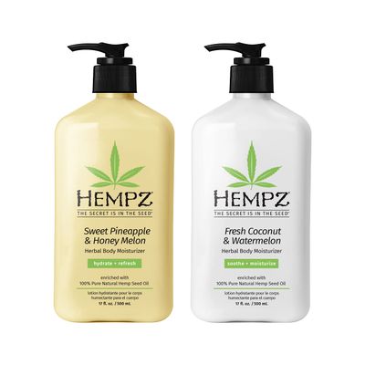 Hempz Body Lotion - Sweet Pineapple &amp; Honey Melon + Coconut &amp; Watermelon Daily Moisturizing Cream, Shea Butter, Aloe - Skin Care Products, Hemp Seed Oil - 17 fl oz, 2-Pack Bundle