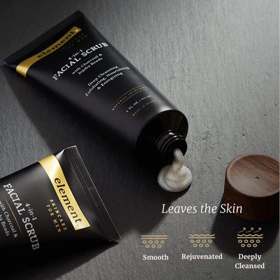 Element Charcoal &amp; Jojoba Beads Men's Exfoliating Face Scrub - Dermatologist Tested, Removes Dead Skin Cells, Deep Cleansing Scrub - Clean Beauty, Cruelty-Free Korean Skincare - All Skin Types - 5 oz