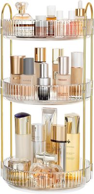 HBlife 360 Rotating Makeup Organizer, 3 Tier Spinning Perfume Skincare Organizer Large Capacity Cosmetic Storage for Bathroom, Vanity, Countertop, Clear