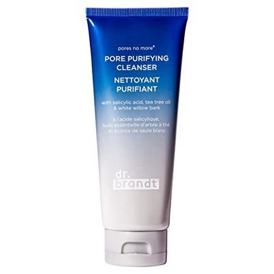 Dr. Brandt Cleanser. Pores No More Pore Purifying Cleanser. Non-Drying, Pore-Refining Cleaner with Salicylic Acid and Tea Tree Oil. Dissolves Impurities, Eliminates Excess Oil and Residue, 3.5 fl oz.