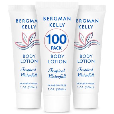 BERGMAN KELLY - Travel Size Lotion - 1 fl oz, 100 PK, Tropical Waterfall - Delight Your Guests w/Invigorating &amp; Refreshing Body Lotion - Quality Mini &amp; Small Size Guest Hotel Toiletries in Bulk