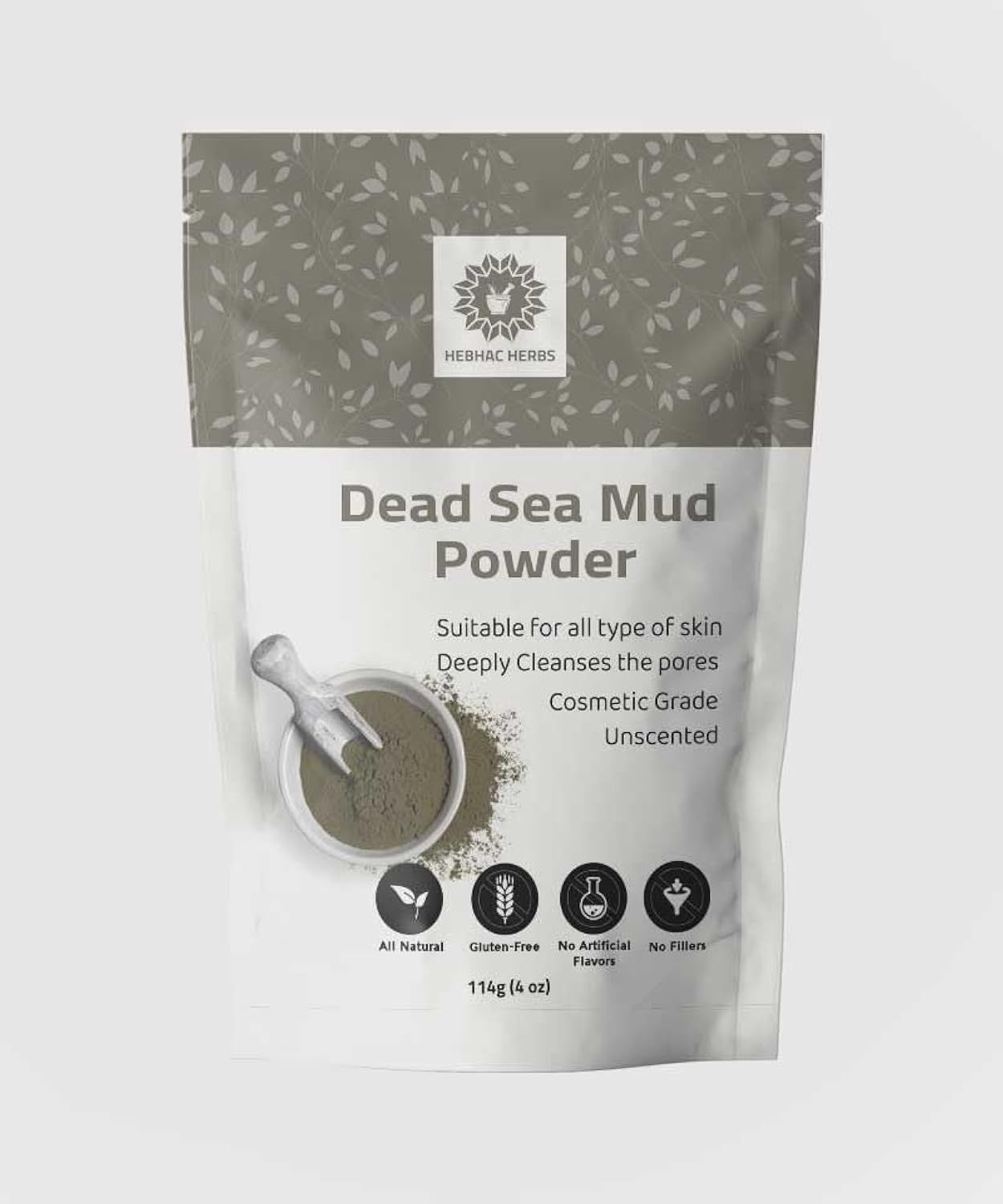 Hebhac Herbs Dead Sea Mud Clay Powder for Facial Mask for Men &amp; Women -114g - Natural Facial Cleanser, Skin Tightening, Blackhead Remover- Natural Mud clay powder