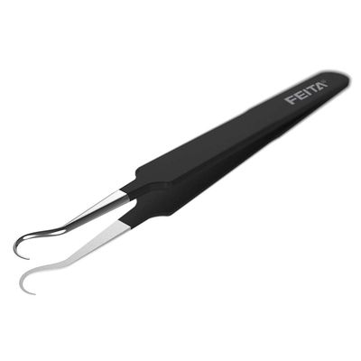 Blackhead Acne Extraction Tweezers - FEITA Pro &amp; Surgical-Grade Stainless Steel Bend Curved Comedone Extractor Tweezer Tool for Remove Whitehead and Clogged Pores, Pimple - Black