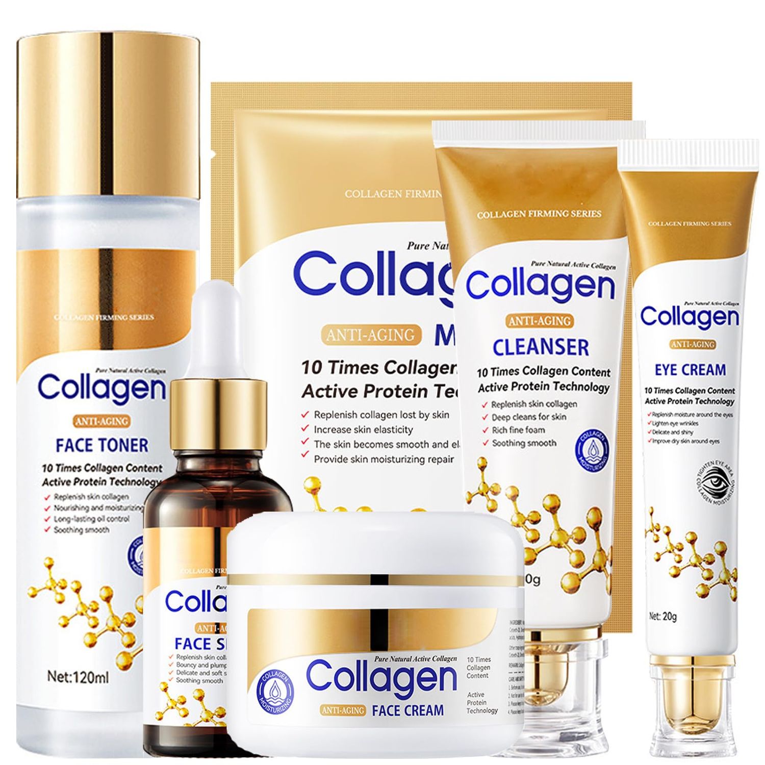 Collagen Skin Care Set, 6Pcs Anti Aging Face Care Sets for Women, Firming Skin, Shrink Pores, Smooth Wrinkles, Hydrating Skin Care Set Include Serum Face Cream Eye Cream Toner Cleanser Facial Mask1