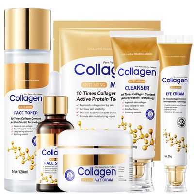Collagen Skin Care Set, 6Pcs Anti Aging Face Care Sets for Women, Firming Skin, Shrink Pores, Smooth Wrinkles, Hydrating Skin Care Set Include Serum Face Cream Eye Cream Toner Cleanser Facial Mask1