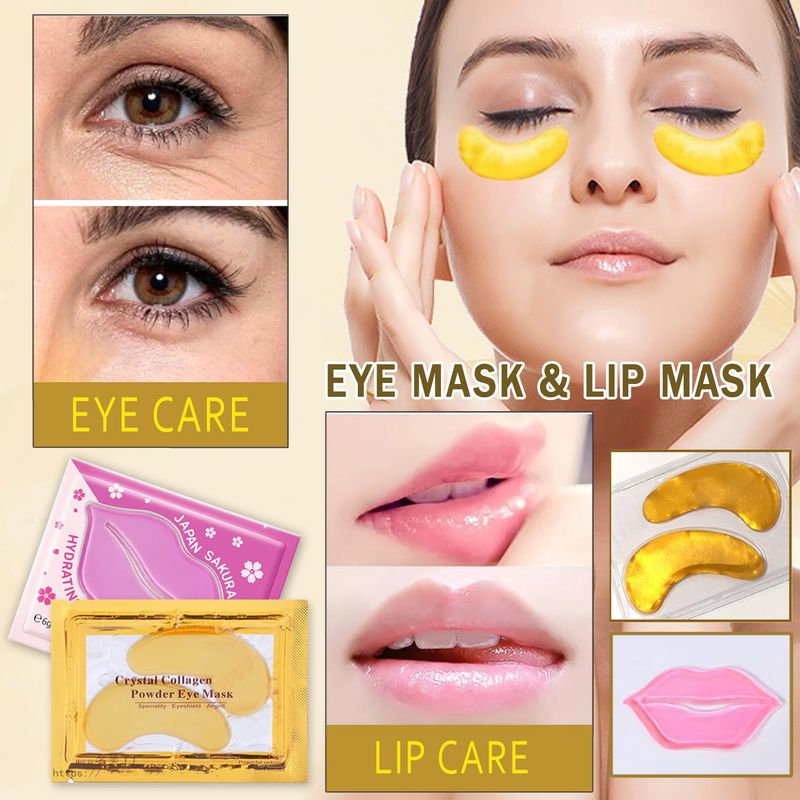 30 Pairs 24K Gold Eye Masks &amp; Lip Masks, Crystal Collagen Gel Under Eye Patches for Puffy Eye, Moisturizing Cooling Skin Care Lip Eye Patches for Puffiness and Dark Circles