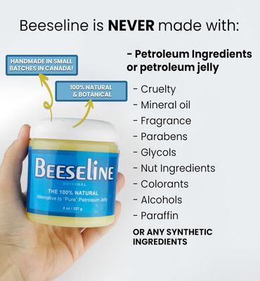 Beeseline Original - 100% Natural &amp; Hypoallergenic Alternative to Petroleum Jelly - Lips, Hands, Baby, Makeup Remover and More (8 Ounce)